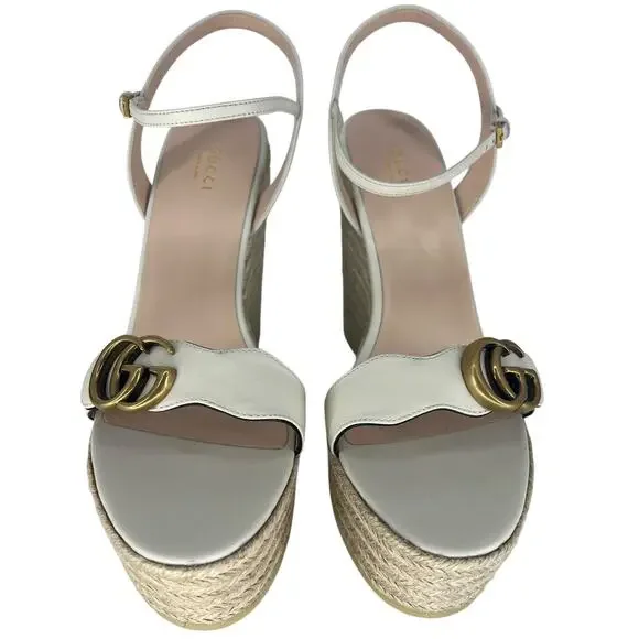 Gucci Aitana Marmont GG Leather Platform Espadrille Wedge Sandals 41 - Picture 11 of 16